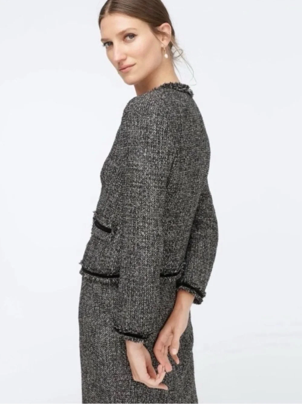 J.Crew Women’s Lady Jacket Sparkling Constellation Tweed 14 Gray Black Velvet